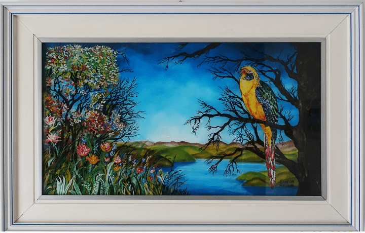 pittura su vetro natura pappagallo