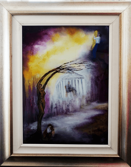 Pittura Olio su Vetro, l'Amore quando è prima trappola e minaccia e diviene poi libertà e crescita