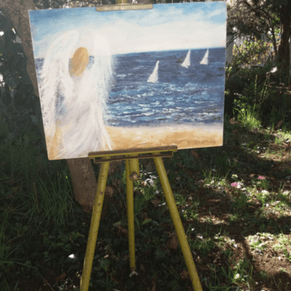 pittura a tela, angelo che veglia sui marinai. Ispirazione e personificazione delle speranze di chi attende a terra