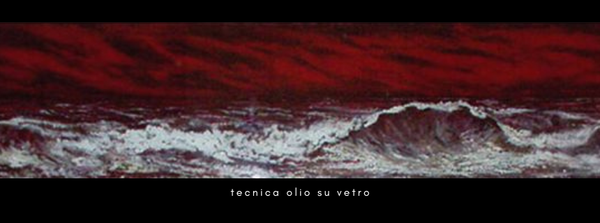 Pittura Olio su vetro, Mare in Tempesta, olio su vetro. La forza del mare in colore del rosso e del viola