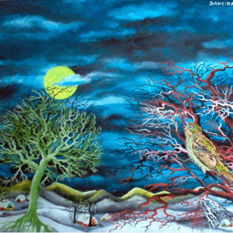 Pittura su vetro usignolo nella notte